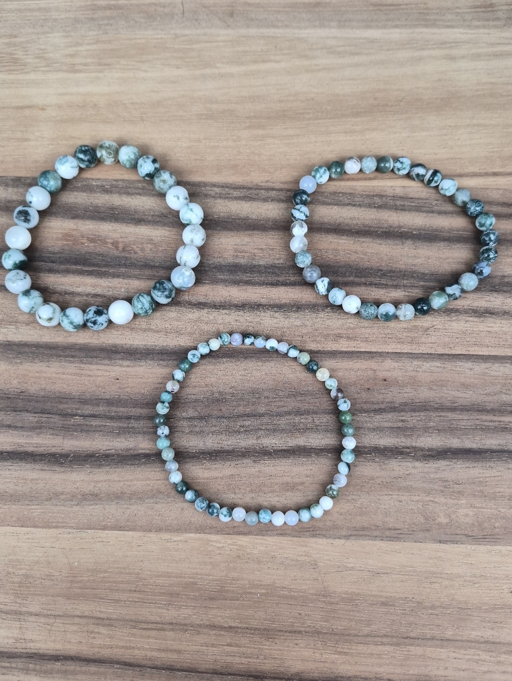 🩷3 for $15: 3 Stretchy Bracelets w/Green, Brown & White Stone Beads,  NWOT